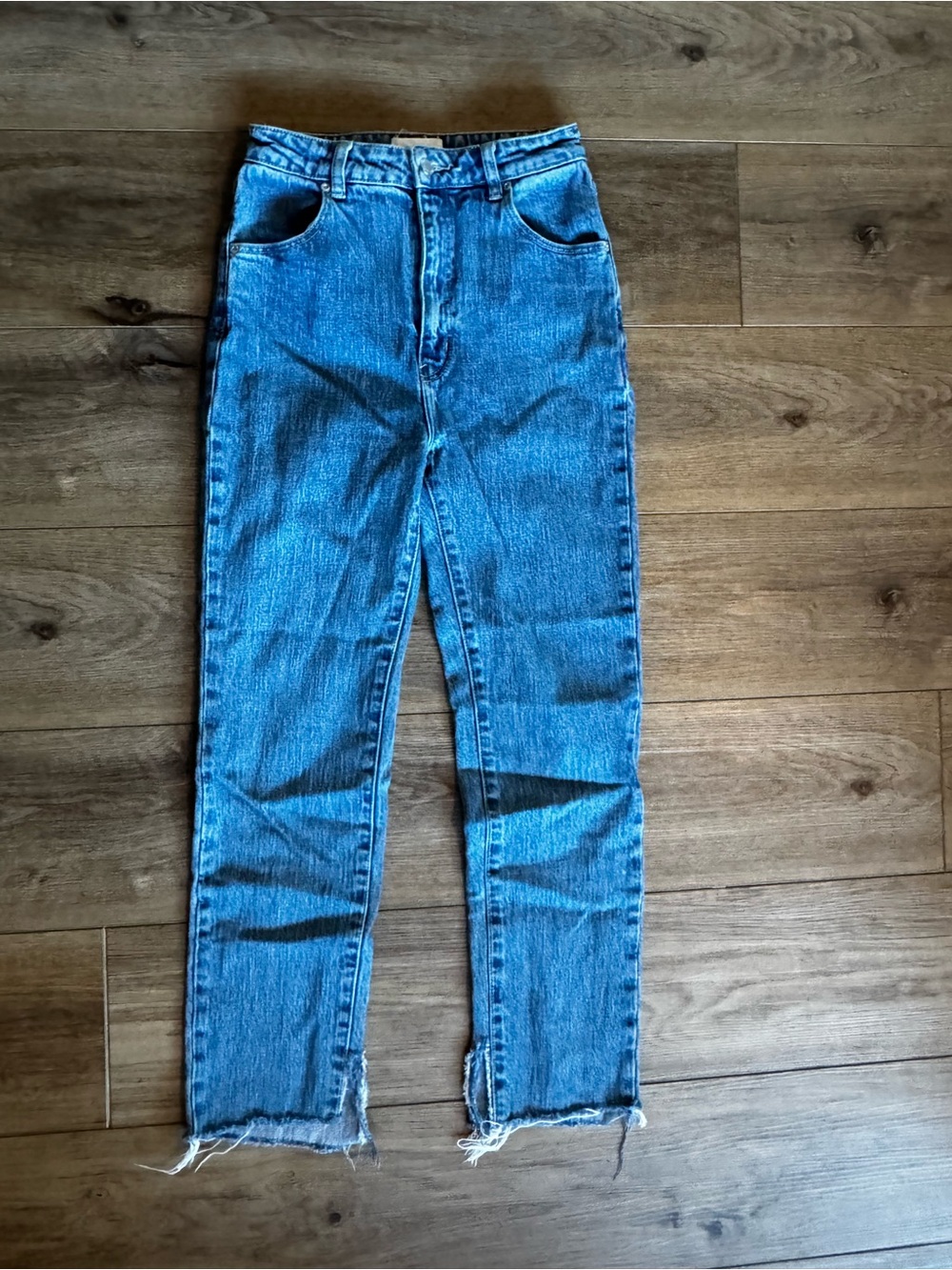 ROLLA'S High-Rise Blue Tapered Jeans with Raw Hem